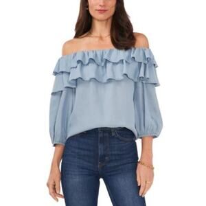 Sam and Jess Women's Ruffled Off-the-Shoulder Ruffle Top in Artic Surf Blue